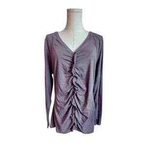 Ann Taylor NWT Ruffle Front Cotton Long Sleeve Blouse Women's XL Light Brown